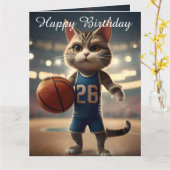 バスケットボールキャットビッグ誕生日カード カード (黄色い花)