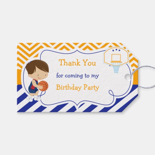 バスケットボールキュートブラウンヘアボーイギフトラベル ギフトタグ (正面(横))