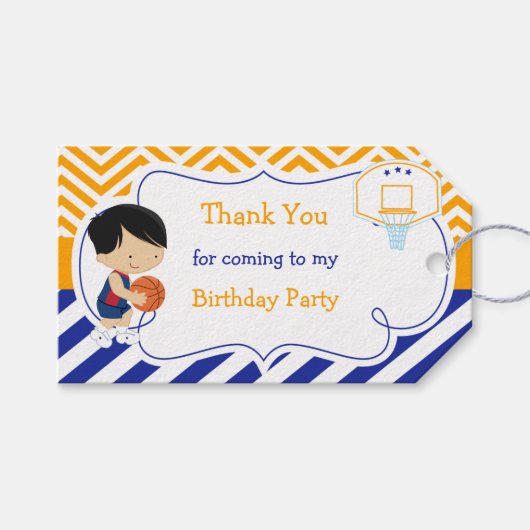 バスケットボールキュートブラックヘアボーイギフトラベル ギフトタグ (正面(横))