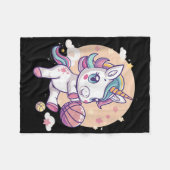 バスケットボールキュートユニコーンバスケットボールオーバースケッチA フリースブランケット (正面(横))