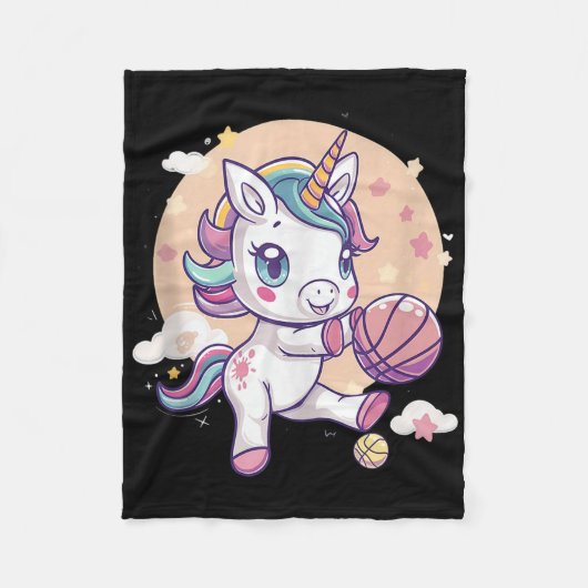 バスケットボールキュートユニコーンバスケットボールオーバースケッチA フリースブランケット (正面)