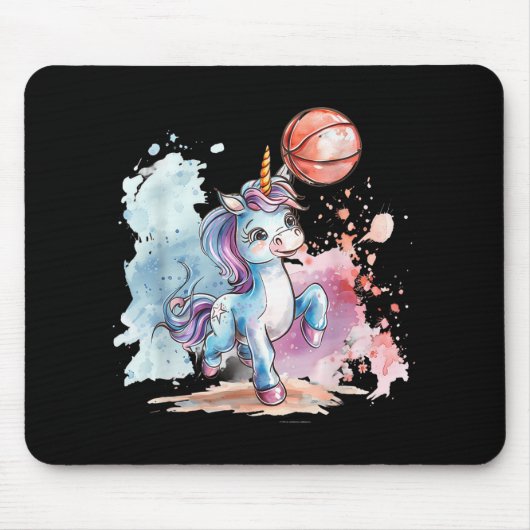 バスケットボールキュートユニコーンバスケットボールオーバースケッチA マウスパッド (正面)
