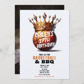 バスケットボールキング金ゴールドクラウンフォト誕生日 招待状 (正面/裏面)