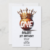 バスケットボールキング金ゴールドクラウン写真1st誕生日 招待状 (正面)