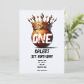 バスケットボールキング金ゴールドクラウン写真1st誕生日 招待状 (スタンド正面)