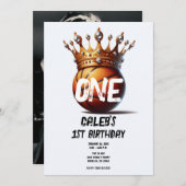バスケットボールキング金ゴールドクラウン写真1st誕生日 招待状 (正面/裏面)
