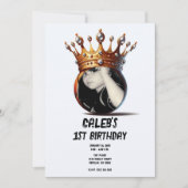 バスケットボールキング金ゴールドクラウン1st誕生日フォト 招待状 (正面)