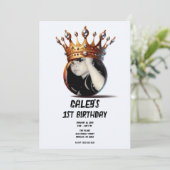 バスケットボールキング金ゴールドクラウン1st誕生日フォト 招待状 (スタンド正面)