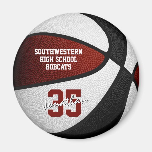 バスケットボールギフトをパーソナライズする簡単マルーンブラック マグネット (正面)