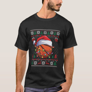 バスケットボールクリスマスの醜いおもしろいセーター Tシャツ