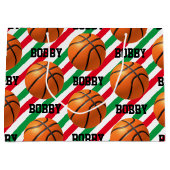 バスケットボールクリスマスアドストライプネーム赤n緑 ラージペーパーバッグ (正面)