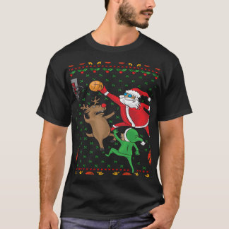 バスケットボールクリスマスサンタとトナカイ長眠 Tシャツ