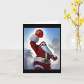 バスケットボールクリスマスサンタクロース男性へダンキングA カード (黄色い花)