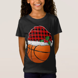 バスケットボールクリスマスサンタレッドプレイドクリスマスパジャマ Tシャツ
