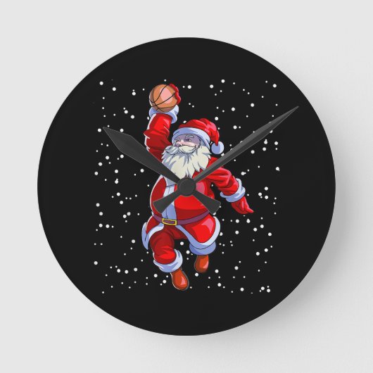 バスケットボールクリスマスシャツメンズボーイズバスケットボールサン ラウンド壁時計 (正面)
