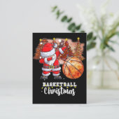 バスケットボールクリスマスツリーとサンタクロース シーズンポストカード (スタンド正面)