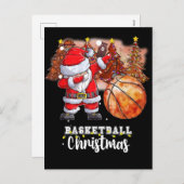 バスケットボールクリスマスツリーとサンタクロース シーズンポストカード (正面/裏面)