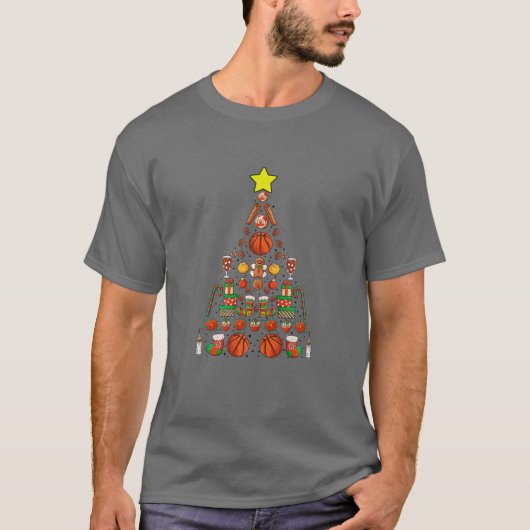 バスケットボールクリスマスツリーバスケットボールプレーヤークリスマスP Tシャツ (正面)