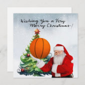 バスケットボールクリスマスホリデーカードとサンタクロース シーズンカード (正面/裏面)