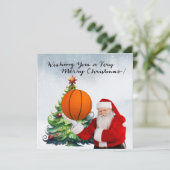 バスケットボールクリスマスホリデーカードとサンタクロース シーズンカード (スタンド正面)