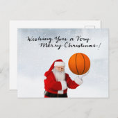 バスケットボールクリスマスホリデーカードとサンタクロース シーズンポストカード (正面/裏面)