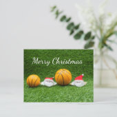 バスケットボールクリスマスホリデーカードとサンタクロース ポストカード (スタンド正面)