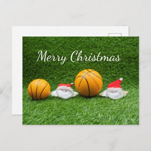 バスケットボールクリスマスホリデーカードとサンタクロース ポストカード (正面/裏面)