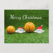 バスケットボールクリスマスホリデーカードとサンタクロース ポストカード (正面)