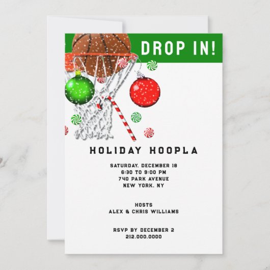 バスケットボールクリスマスホリデーパーティー 招待状 (正面)