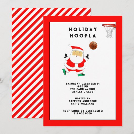 バスケットボールクリスマスホリデーパーティー 招待状 (正面/裏面)