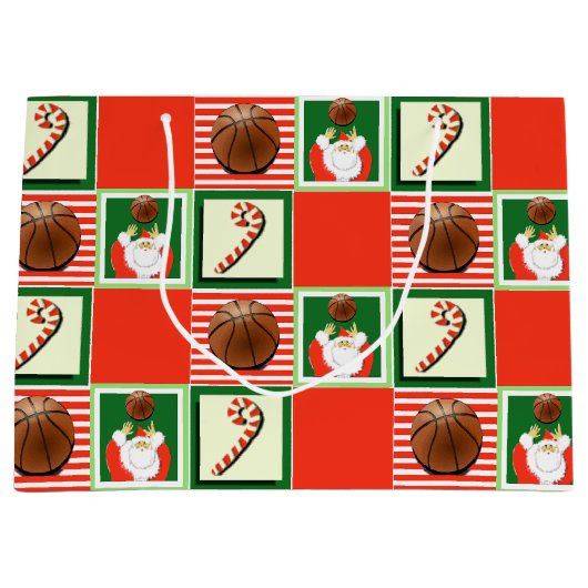 バスケットボールクリスマスホリデー ラージペーパーバッグ (正面)