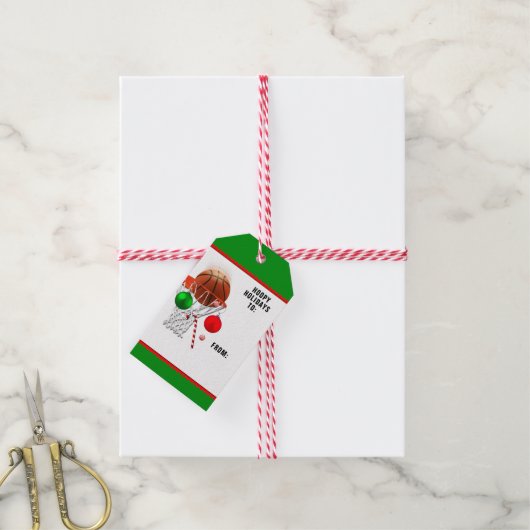 バスケットボールクリスマス ギフトタグ (より糸付き)