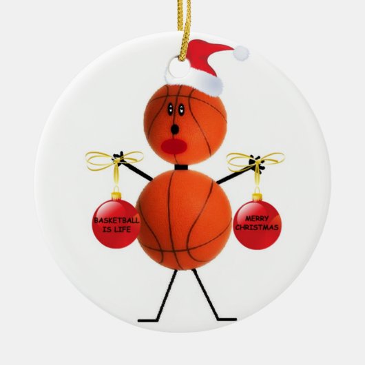 バスケットボールクリスマス セラミックオーナメント (正面)
