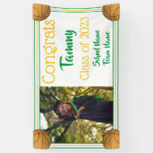 バスケットボールグリーンと金ゴールド1枚の写真卒業 横断幕 (縦)