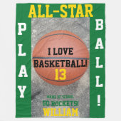 バスケットボールグリーンチーム名 フリースブランケット (正面)