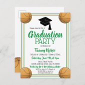 バスケットボールグリーン&金ゴールド卒業パーティー インビテーションポストカード (正面/裏面)