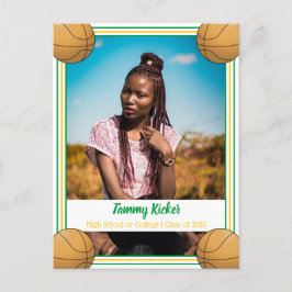 バスケットボールグリーン&金ゴールド卒業 案内ポストカード