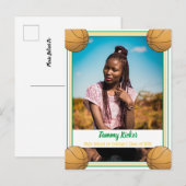 バスケットボールグリーン&金ゴールド卒業 案内ポストカード (正面/裏面)