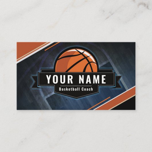 バスケットボールコーチあなたの名前スポーツモダン遊テーマ 名刺 (正面)