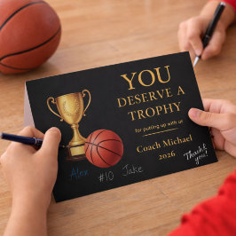 バスケットボールコーチにお似合いのトロフィー BasketballCoach Funny サンキューカード
