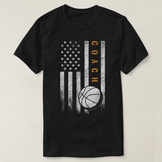 バスケットボールコーチアメリカ国旗のバスケットボールトレーナー Tシャツ (デザイン正面)