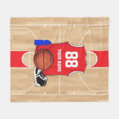 バスケットボールコートのパーソナライズなバスケットボール選手 フリースブランケット (正面(横))