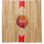 バスケットボールコートのモノグラムバスケットボール シャワーカーテン (正面)