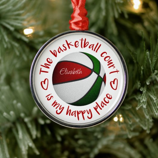 バスケットボールコートは私の幸せな場所だ メタルオーナメント (ツリー)