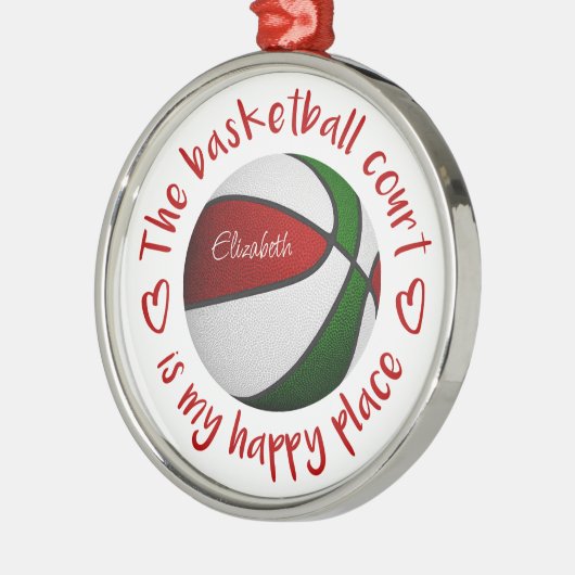 バスケットボールコートは私の幸せな場所だ メタルオーナメント (左)