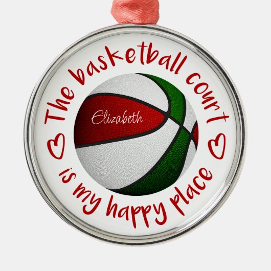 バスケットボールコートは私の幸せな場所だ メタルオーナメント (正面)
