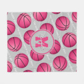 バスケットボールコートは私の幸せな場所ピンク フリースブランケット (正面(横))
