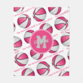 バスケットボールコートは私の幸せな場所ピンク フリースブランケット (正面)