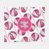 バスケットボールコートは私の幸せな場所ピンク フリースブランケット (正面(横))