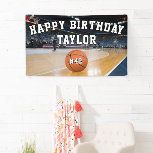 バスケットボールコートチーム番号スポーツハッピーバースデー 横断幕 (インサイチュ)